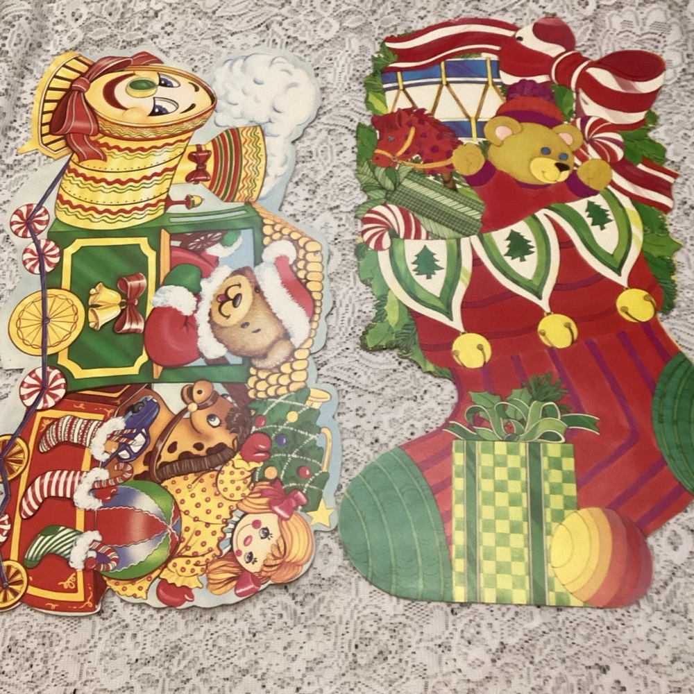 Festive Christmas Train & Stocking Die Cut Window Decorations Double Sided